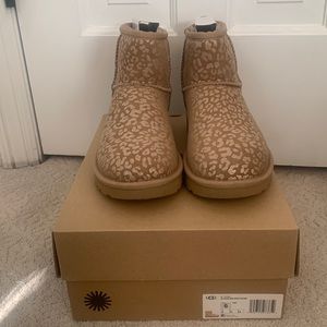 Ugg Classic Mini boots with snow leopard print